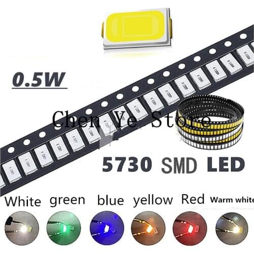Free Shipping50PCS 5730 SMD LED Red Yellow Green White Blue Warm white light emitting diode Water Clear LED Light Diode Set 0.5W