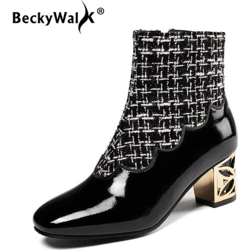 Patchwork Style Ankle Boots Women Metal Middle Heels botas de mujer Autumn Winter Large Size Women Shoes Ladies botines WSH3682