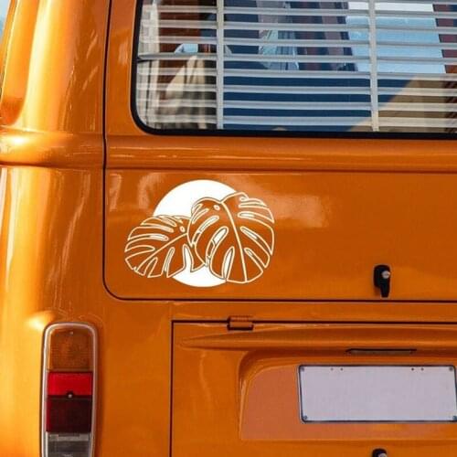 Black/Sliver Monstera Plant Circle Camper Car Sticker Small/Big Size Removable Waterproof Window Body Decal CL957