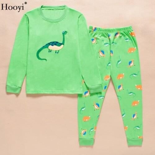 Hooyi Dino Kids Pyjamas 100% Cotton Boys Pajamas Sets for children Sleepwear Baby clothes sets Dinosaur 2 3 4 5 6 7 Year T-Shirt