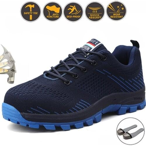 Breathable Mesh Sneakers Men Work Safety Shoes Steel Toe Anti-Smashing Industrial Shoes Male Anti-Piercing Construction Boots 46
