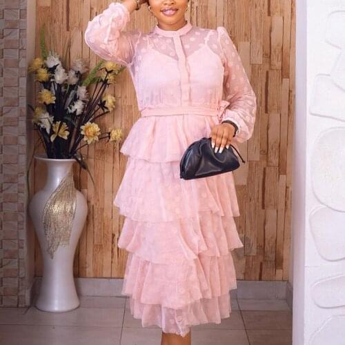 AOMEI Elegant Women Plus Size Dresses See Through Polka Dots Ruffle Ball Gowns Classy Cute Ladies Party Birthday Date Outfits