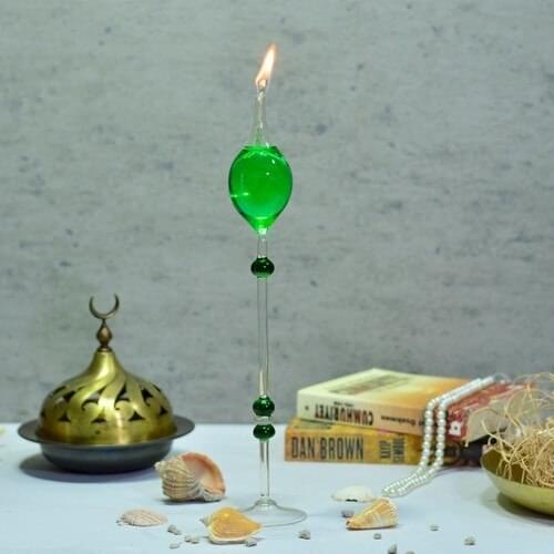 Flovart Blowing Çisil Glass Oil Lamp Green-Oil lamp butter Gift