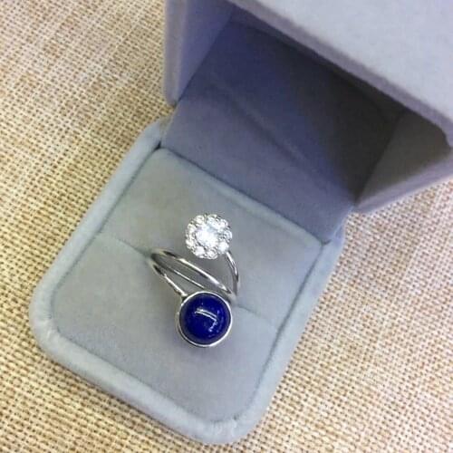 Retro Silver Ornaments S925 Sterling Silver Inlaid Natural Afghan Lapis Lazuli Fashion Women Open Ended Rings