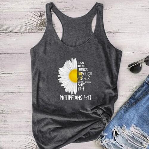 Daisy I Can Do All Things PHILIPPIANS 4:13 Printing Tanks Tops Women Summer Tank Tops Sleeveless Women Plus Size Aesthetic