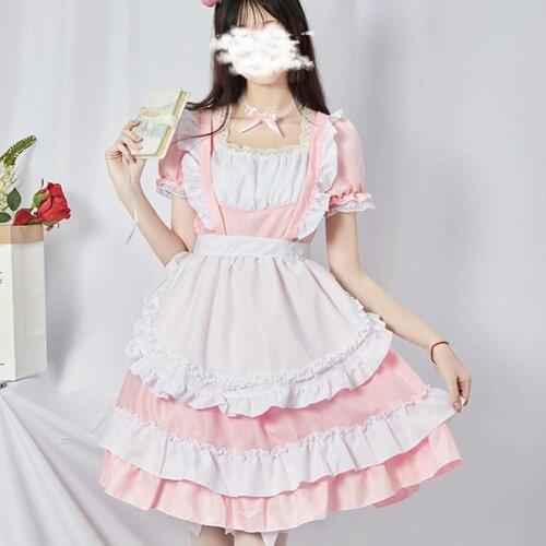 Girls Cute Cat Lolita Maid Dress Pink Costumes Cosplay Suit Lolita Soft Girl Dress Lolita Maid Uniform Party Stage Costumes