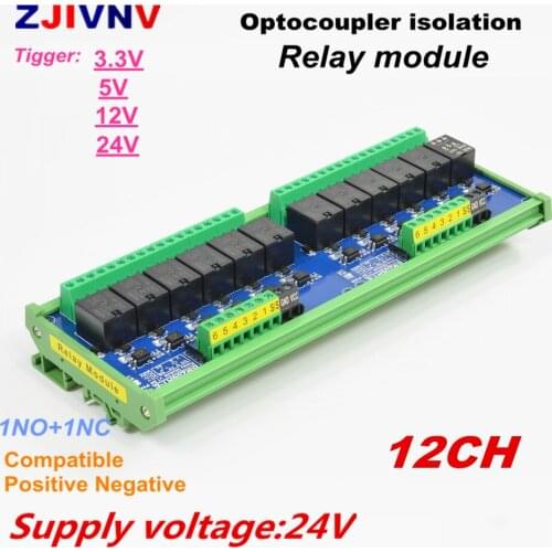 DC 24V 12 channels Optocoupler isolation Relay Interface Module tigger voltage 3.3V 5V 12v 24V PLC Signal Amplification Board