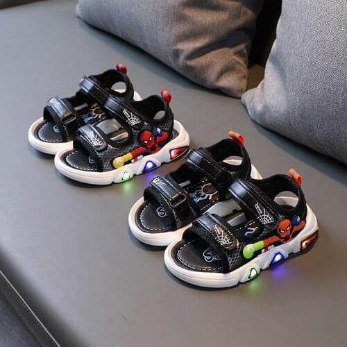 Disney Children Cartoon mickey mouse Boy Girl Baby Sliding Soft Shoes Summer Sandals Beach Light Shoes LED