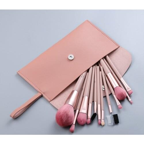 7/12pcs Wood Handle Pink Makeup Brushes Set Foundation Eyebrow Comb Eyelash Spoolies Sponge Eyeshadow Brush Tool With Ba