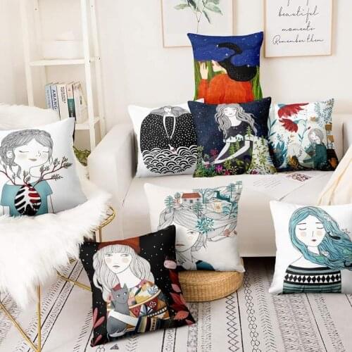 Nordic Art Fresh Girl Illustration Pillowcase Morden Print Cushion Decorative Pillows Home Pillow Decoration Sofa Throw Pillows