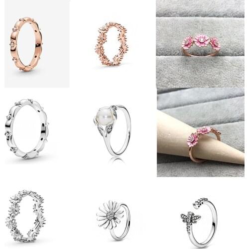 2020 New Fashion High Quality Hatsune 925 Rose Gold Stackable Glittering Daisy Flower Crown Ring Original Woman Jewelry Gift