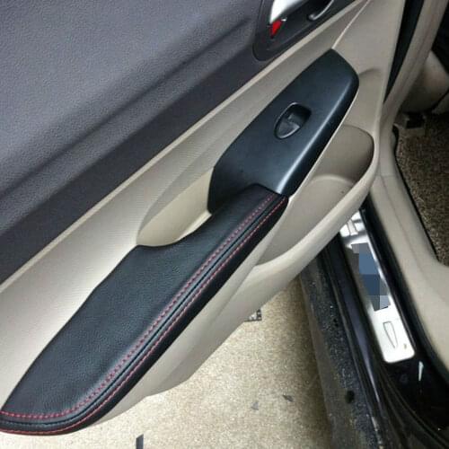 BBQ@FUKA New Cover Fit For Honda Civic 2006 2007 2008 2009 2010 2011 Door Armrest Cover Stitching PU Leather Surface Shell Trim