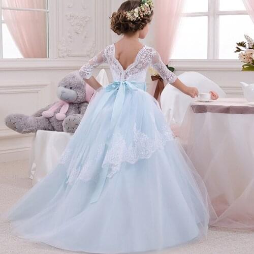Girls Clothes for 12 Years Summer 11 Years Girl Child Vintage Dress Bule Wedding Formal Dresses Long Sleeve Gown Ball Dresses