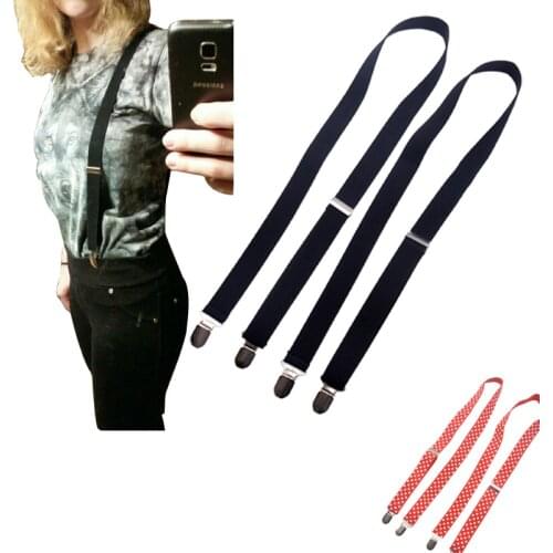 4 clips black no cross mens suspenders for adult 2.5cm womens pants with adjustable suspenders grey