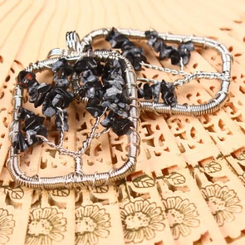 Black White Snow Stone Chips Handmade Pendant Silver Wire Wrap Tree Of Life Pendant Charms For Jewelry Making Women Jewelry