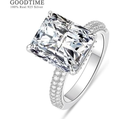 Luxury Women Ring Pure 100% 925 Sterling Silver Square Zircon Rhinestone Glitter Wedding Rings Jewelry Accessories For Bride