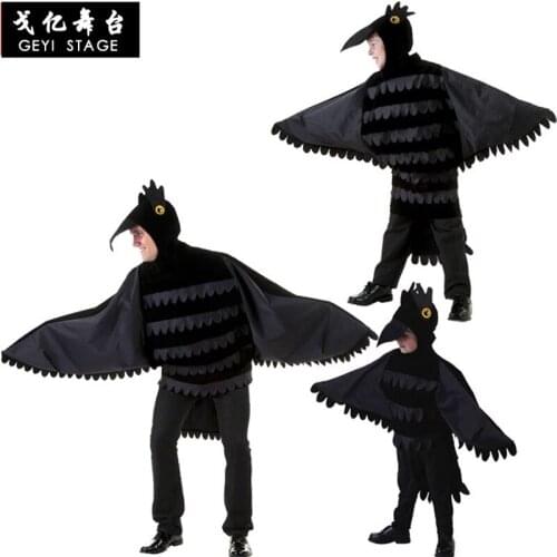 Deluxe Children Black Crow Costume Genuine Disguise Halloween Kids Animals Performance Cosplay Carnival Party Dress-up Jumpsuit