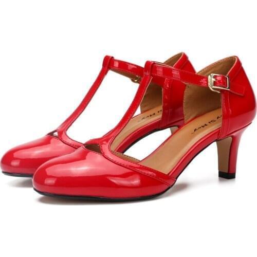 Women Sandals Office Ladie Dress Shoes Patent Leather Buckle Strap 6CM Thin High Heels Round Toe Classics Party women shoes
