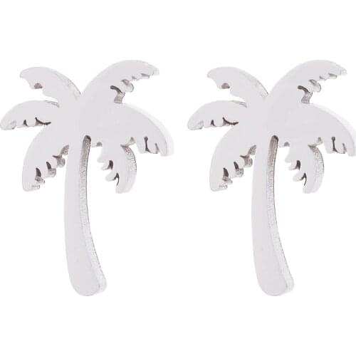 1 Pair Stainless Steel Coconut Tree Earring For Women Girl Palm Tree Geometric Metal Coco Joker Ear Stud Summer Holiday Jewelry