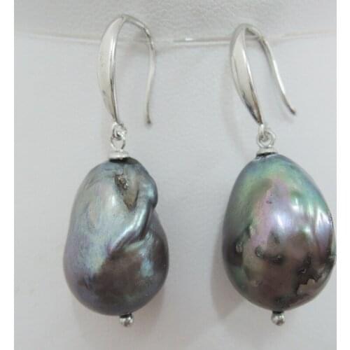 100% nature freshwater pearl earring with 925 silver hook -14-23 mm big baroque pearl earring ,dying black baroque pearl