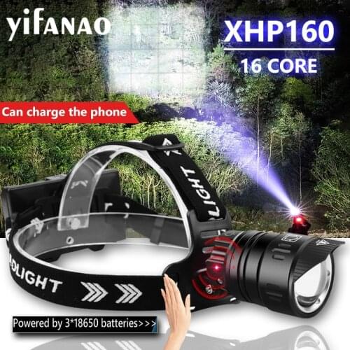 XHP160 Powerful LED Headlamp with IR Sensor 7800mAH USB Rechargeable LED Headlight Head Flashlight 18650 Zoom Torch for Fishing