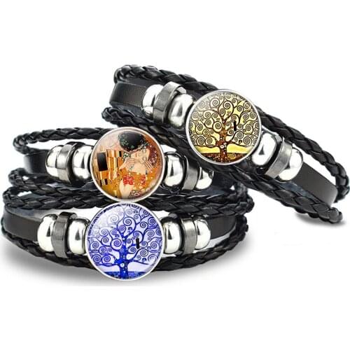 Gustav Klimt The Kiss Vintage Black Leather Bracelet Handmade Snap Button Bracelet Art Jewelry Gifts