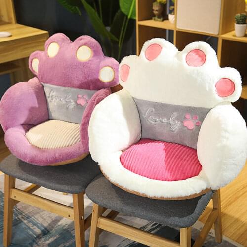 Embroidery Short Plush Lumbar Cushion Lazy Tatami Cute Office Chair Cushion Soft Backrest Pillow Pet Cats Floor Cushion