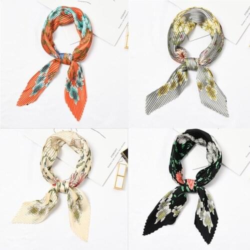 Yishine 20pcs Mix Color Wrinkle Neck Scarf Women Elegant Florals Print Fashion Crepe Kerchief Scarves New Headband Crumple Scarf