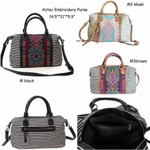 Women Aztec Travel Bag Ladies Extra Large Canvas Striped Weekender Bag Overnight Carry on Tote Duffel in Trolley Handle