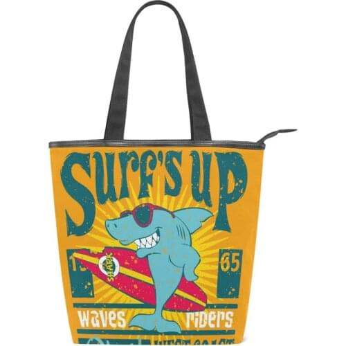 Ladies Handbags Girl Shark poster printed Canvas Tote Bag Shopping Travel Women Eco Reusable Shoulder Shopper Bags High Capacity