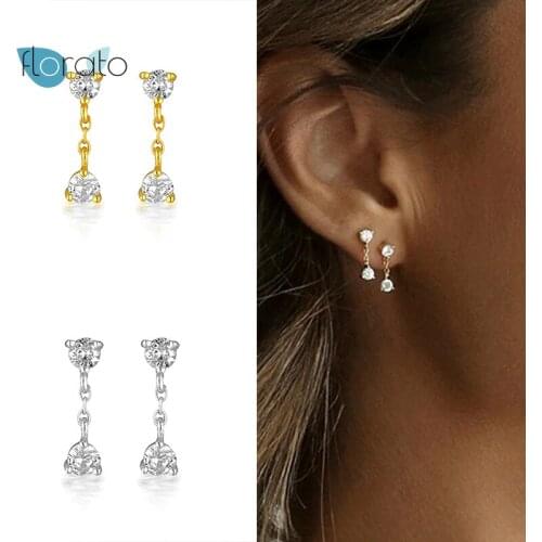 925 Silver Ear Needle Crystal Tassel Tiny Stud Earrings for Women Exquisite Simple Earrings Korean Fashion Females Jewelry Gift