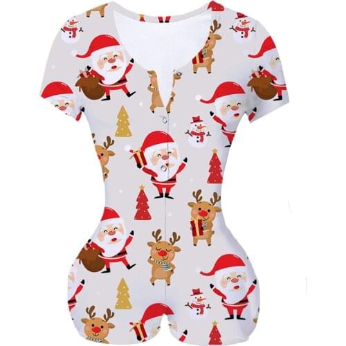 Custom Made Santa Claus and Friends Sublimation Print Women Summer short sleeves Onesie