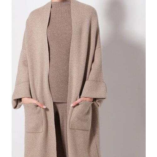 Double face 100% goat cashmere women autumn winter fashion X-long woolen cardigan coat twill thick 9points sleeve one&over size