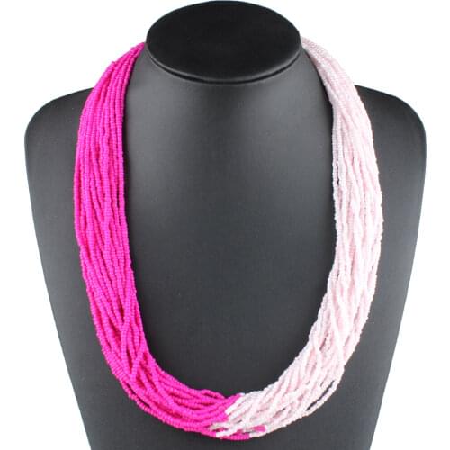 Claire Jin Women Bohemian Necklace Two Tone Small Bead Boho Jewelry Multi Layer Fashion Contrast Color Ethnic Accessories