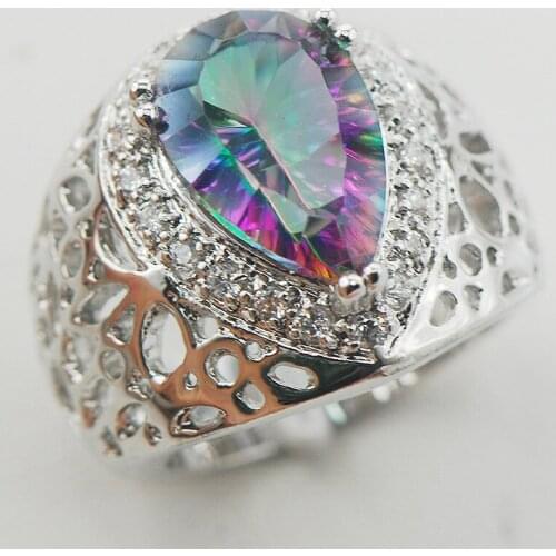 Rainbow Crystal Zircon Fashion Women 925 Sterling Silver Ring F857 Size 6 7 8 9 10