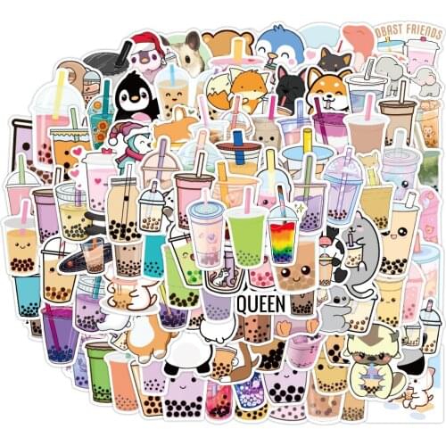 100PCS Cute Cartoon Pearl Milk Tea Stickers Pack for Girl Boba Bubble Teas Decal Sticker To DIY Stationery Luggage Laptop