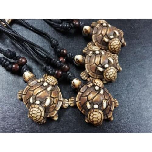 FREE SHIPPING 12 PCS Retro Imitation Bone Powder Mens tribal Hawaii brown surf turtle Necklace