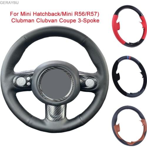 GERAYBU Custom DIY Leather Hand-sewn Car Steering Wheel Cover For Mini Hatchback/Mini R56/R57) Clubman Clubvan Coupe 3-Spoke