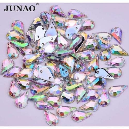 6*10mm Sewing Clear Crystal AB Drop Rhinestones Flat Back Strass Crystals Sew On Acrylic Stones Gems For DIY Clothes Crafts