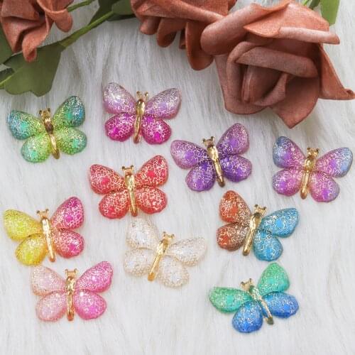 8pcs 25*32mm mixed resin colorful shiny crystal butterfly flat back rhinestone 1 hole decoration DIY wedding jewelry accessory