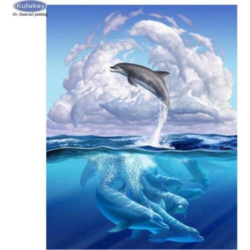 DIY Diamond Painting Mosaic Square Resin 5D Diamond Embroidery Cross Stitch Dolphins Animals Needlework Kids Gifts Hobbies