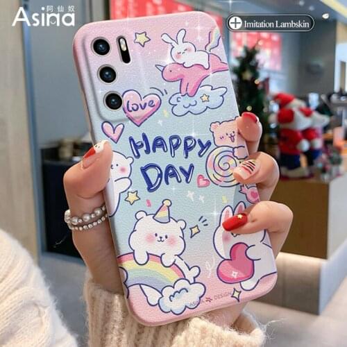 ASINA Imitation Lambskin Case For Huawei P40 P30 Pro Cover Cartoon Bumper Silicone Cases For Nova 7 8 Pro Fashion Coque Women