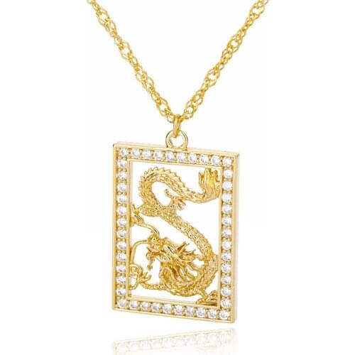 Hollow Out Dragon Pendant Necklace For Women Man Gold Color Jewelry Cubic Zircon Mascot Ornaments Lucky Wealth Gifts