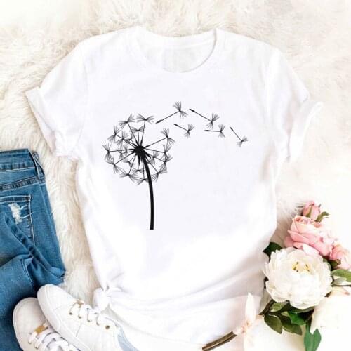 White Summer Wildflower Dandelion Bouquet Print Women Tshirt Casual Yellow T-shirt Funny T Shirt Gift For Lady Yong Girl Top Tee