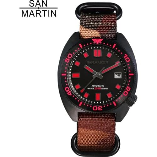 San Martin SN068 Black Stainless Steel Dive Mens Watches Colorful Super Luminous Sapphire Crystal Automatic Wrist watch for Men