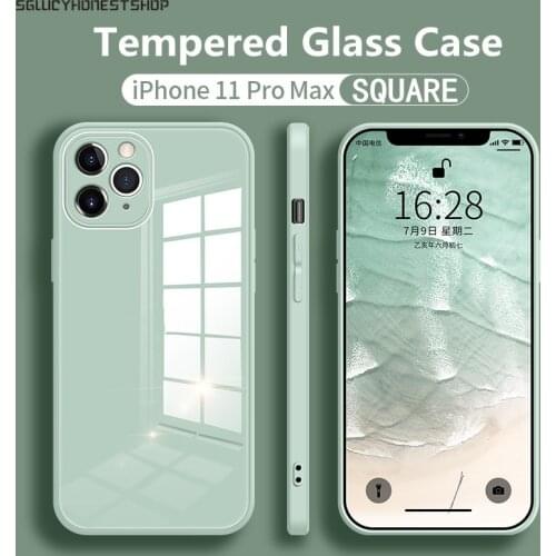 Original Liquid Silicone Tempered Glass Case For iPhone 12 Mini 11 Pro X XS Max XR SE2 7 8 Plus Hard Back Cover Protective Coque