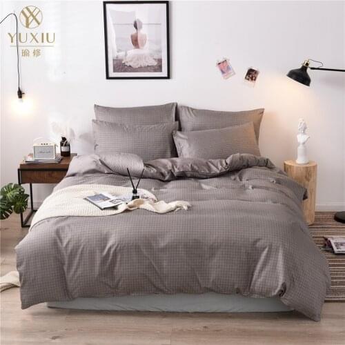 Bedding Set Pure Grid Grey Blue Pink Duvet Cover Sets 3Pcs Bed Linens Simple King Queen Single Twin Full Quilt Covers