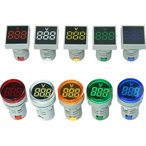 Digital LED Display Voltage Indicator Light Square Round Voltmeter Meter AC 60-500V 110V 220V Red Green White Blue Yellow