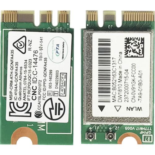 DW1810 QCNFA435 Dual Band M.2 NGFF 433Mbps Wireless Card 2.4Ghz 5Ghz 802.11a/ac Bluetooth 4.1 WiFi Network Card Adapter