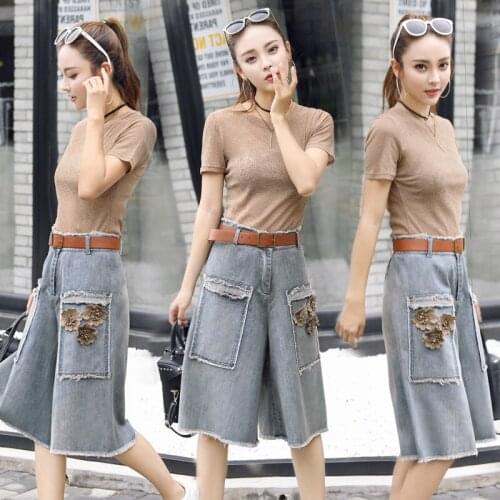 High Waisted Denim Shorts For Women New Korean Version Loose Pant Jean Women Wide Leg Summer Ladies Jeans Trousers Large size